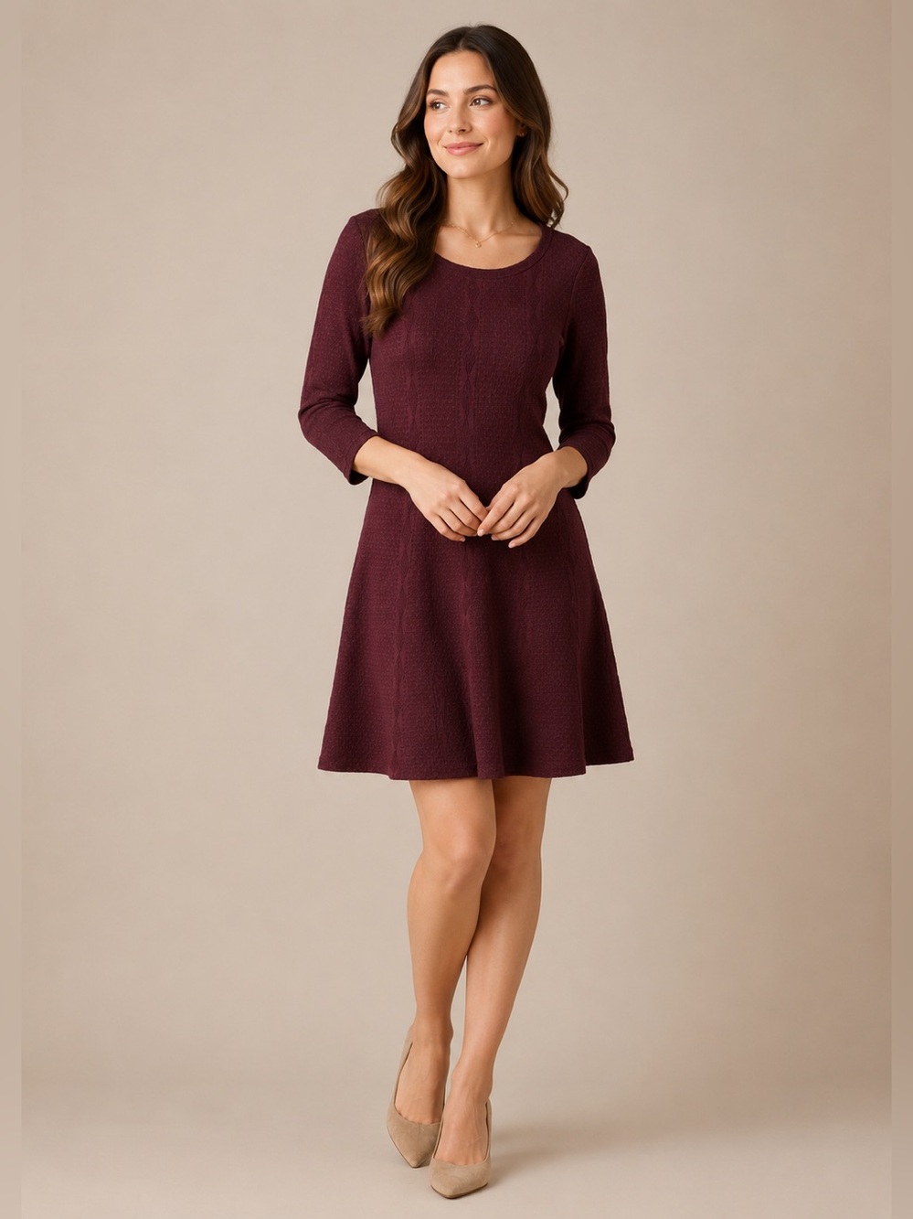 Danny‎ & Nicole Burgundy Textured Knit Fit & Flare Midi Dress XL Sweater Dress